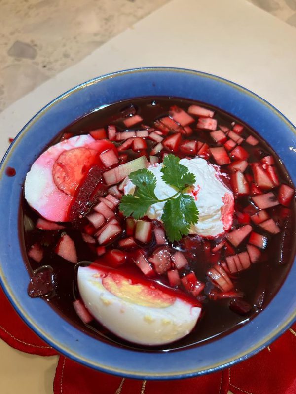summer beetroot soup with eggs. home cooked